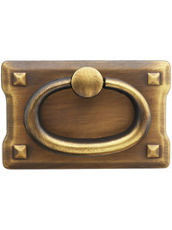 Small Mission Style Drawer Pull in Antique Brass.